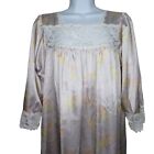Vintage Christian Dior Full Length Satin Nightgown S Multicolor Lace 3/4 Sleeve