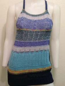 ECOTE CROCHETED STRIPE RACERBACK TUNIC TANK TOP RETRO BOHO URBAN OUTFITTER XS - Picture 1 of 5