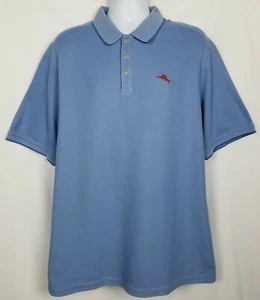 Camisa Polo Tommy Bahama Para Hombres XL Manga Corta Azul Sólido Mezcla de Algodón Rojo Logo - Imagen 1 de 11