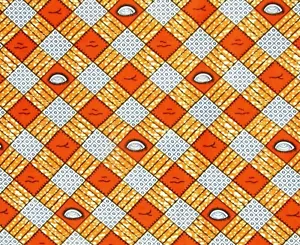 African Fabric 1/2 Yard Cotton Wax Print Ankara ORANGE BLUE Geometric BTHY - Picture 1 of 3