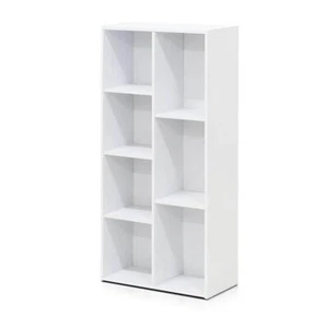 Furinno Bookcase 7-Shelf Standard White Faux Wood 41.7" Storage Compact Design - Picture 1 of 9