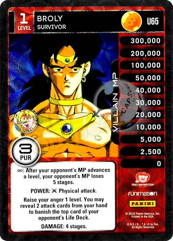 DBZ Dragon Ball Z TCG Panini Vengeance U65 Broly, Survivor Foil - Image 1 of 1