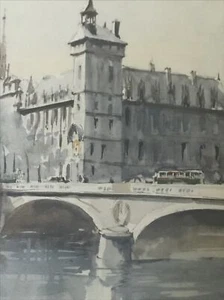 1940s - Franz Herbelot - La Bouquiustes - Signed Watercolor - Paris - Print Art - Picture 1 of 9