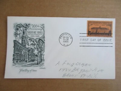 1956 Nassau Hall Princeton Univ. First Day Issue Envelope 1083 Stamp Artmaster - Image 1 of 4