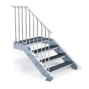Stahltreppe 4 Stufen mit Podest für Geschosshöhe bis 80 cm, Treppe mit Geländer - Bild 1 von 10