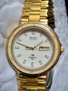 VTG SEIKO SQ SPORTS Diver 150 Gold Plated Steel Quartz Watch 5H23 6B80 S#790200 - Picture 1 of 12