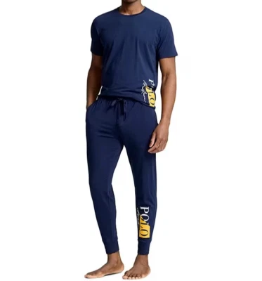 Conjunto de pijama masculino novo com etiquetas Polo Ralph Lauren azul marinho/dourado malha 4XT 4XLT ASSINATURA/PÔNEI - Imagem 1 de 4