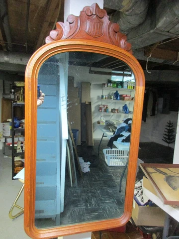Antique Mahogany & Ash/Oak ?? Carved Hanging Wall Mirror 35 1/8'' x 18 1/4'' Cover