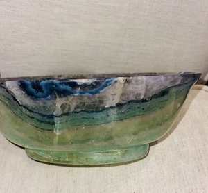 Cuenco de ágata fluorita capas líneas naturales púrpura verde claro de 10,75" - Imagen 1 de 7