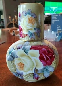 Nippon Tumble Up Hand Painted Antique Rose Water Carafe Cup Yellow 7.5" Tall - Picture 1 of 13