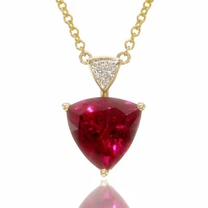 Rubellite 2.50 carats in 14K Yellow Gold Pendant with 0.12 carat Diamond - Picture 1 of 3