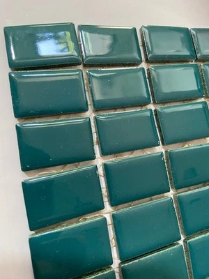 1 Sheet Vintage Green 2" x  1" Glossy Mosaic Ceramic Tile Diastone Impo Glaztile - Image 1 of 4
