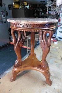 2Ft Wooden Carved Pink Marble Top Side Table French Provincial Style 3 Swan Legs - Picture 1 of 20