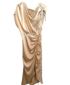 NWT Do + Be Ivory Ecru Dress Sz. M Ruching Cap Sleeve Side Slit Silky Party - Picture 1 of 17