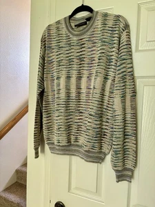 Jhane Barnes Silk Sweater Men Medium Multi Textured Knit Crew Neck Pullover Geo - Picture 1 of 8