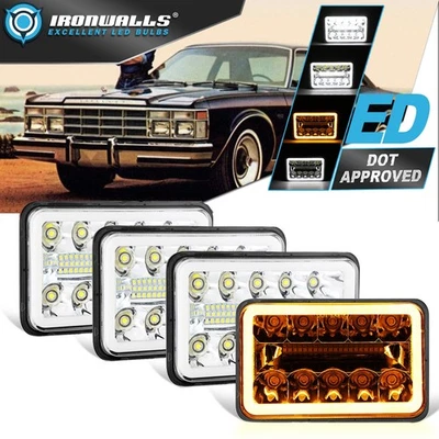 适用于克莱斯勒 LeBaron 77-92 4x6 英寸铬 LED 车头灯高/低 DRL 转向信号 — 第 1/4 张图片