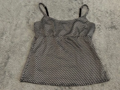 NY&Co Y2K Babydoll Elástico Satinado Cami Gris Negro Blanco Geo Salir Top Talla S Foto 1 de 4