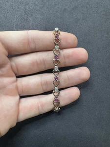 11.5g VTG Sterling Silver Ruby & Diamond Gold Tennis Bracelet 7” Jewelry lot V - Picture 1 of 9