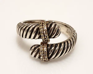 EFFY Sterling Silver 18k Yellow Gold Bypass Diamond Ring Size 7.5 - Picture 1 of 8