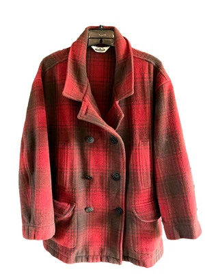 Abrigo Eddie Bauer Legends Para Hombre 100% Lana Vintage Doble Pecho Rojo Marrón Talla L Foto 1 de 4