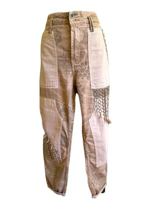 PILCRO Antropologie Beige Floral Cotton Denim Embroidered Tapered Pants 28 - Imagem 1 de 4