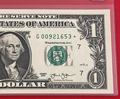 2013 STAR NOTE  $1 DOLLAR BILL ( CHICAGO G ) UNCIRCULATED - Image 1 of 3