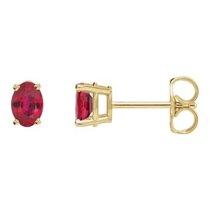 14k Yellow Gold Lab-Grown Ruby Earrings Gift for Mother - Picture 1 of 2