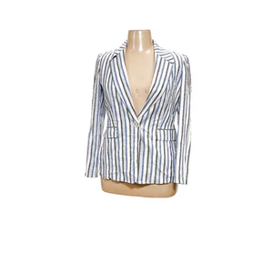 Kasper Blue Striped Linen Blazer - Women's Size 10 - Picture 1 of 4