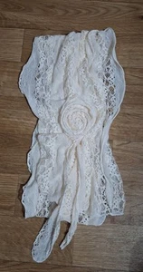 Women's Lace Scarf Soft Cream Color 70" Rose Shabby Chic Boho Victorian - Picture 1 of 5