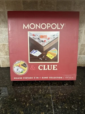 NEW! Monopoly & Clue 2 in 1 Deluxe Wooden Vintage Edition Wood Board Game Set - Image 1 of 4