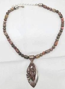Collana Jay King pelle di leopardo diaspro ciondolo argento sterling 925 DTR reperti miniera - Foto 1 di 13