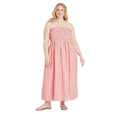 NWT Universal Thread Women's Size 4X Coral Red Striped Midi A-Line Dress - Image 1 of 4
