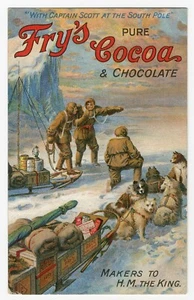 RARE 1910 POSTCARD FRYS COCOA ADVERT BRITISH ANTARTIC EXPEDITION SLED DOG TEAM - Picture 1 of 2