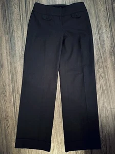 Ann Taylor Wide-Leg Black Cuffed Poly Blend Stretch Lined Dress Pants Sz 2P EUC - Picture 1 of 6