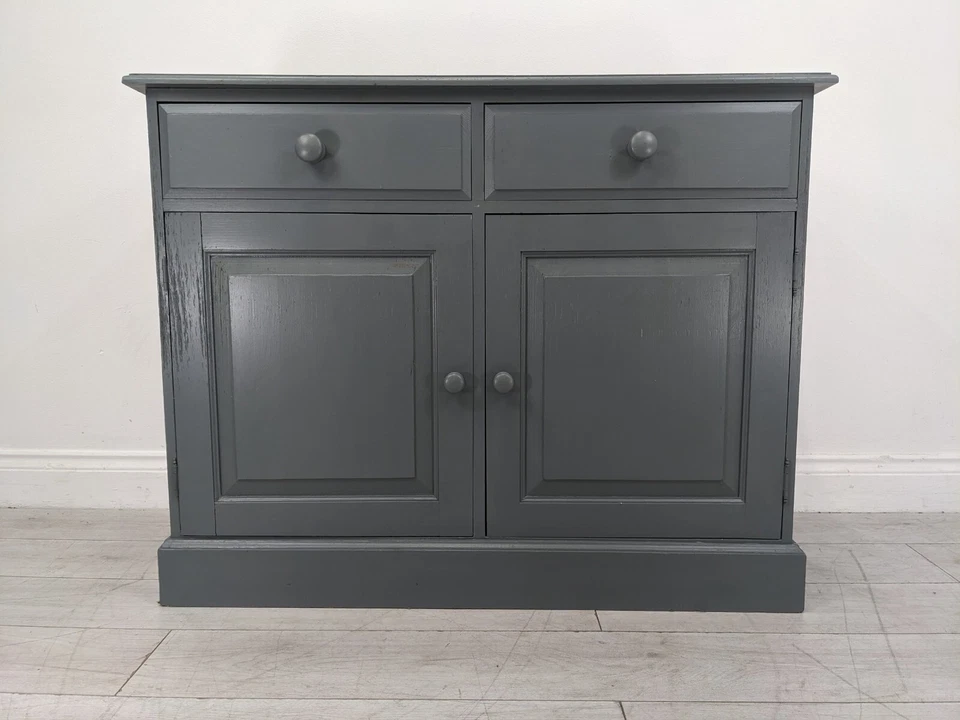 SIDEBOARD Pine Grey Painted 2 Drawer 2 Door Shelved Cupboard FREE DELIVERY - Image 1 of 4