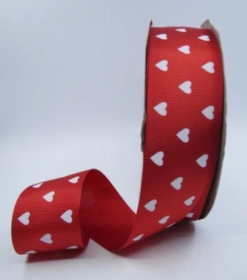 38mm Red with Love Heart print  Grosgrain Ribbon Craft Hair Clip - image 1 of 3