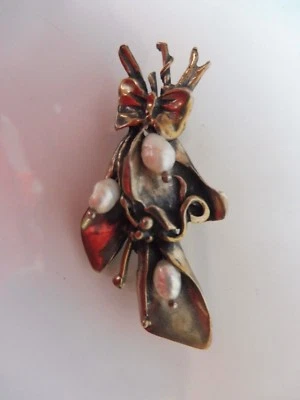 Spilla In Argento 925 Con Perle, Firmata: CR, Molto Bella, Vecchia Spilla - Immagine 1 di 4