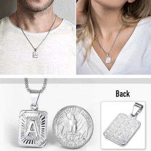 Collar colgante de plata inicial de la A a la Z cadena de acero inoxidable de 20" para regalo unisex - Imagen 1 de 38
