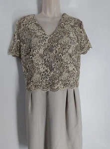 Jaeger Dress Size 12 Taupe beige Lace Bodice occasion Dress - Picture 1 of 16