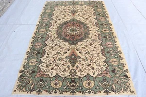 Antique Turkish Style Heriz Rug 6x9 ft Afghan Hand Knotted Beige Living Room Rug - Picture 1 of 13