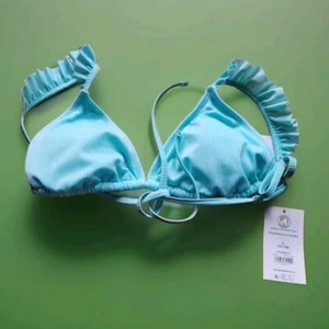 NWT Juniors NoBo No Boundaries Bikini Top Shoulder Ruffles Aqua Mint SZ L 11-13 - Picture 1 of 17