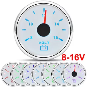 2 inch 52mm Volt Voltmeter Voltage Meter Gauge 8-16V 7 Colors LED For Car Boat - Picture 1 of 19