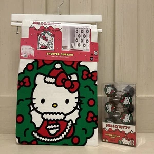Hello Kitty Shower Curtain, & hooks , Hello Kitty Christmas, 72 x 72 - Picture 1 of 6