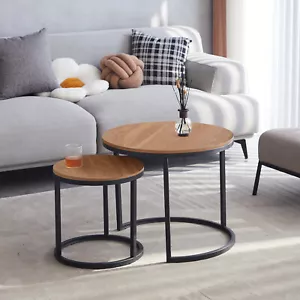 Couchtisch Beistelltisch Wohnzimmertisch Sofatisch 2er-Set Rund Holzoptik Dunkle - Bild 1 von 9