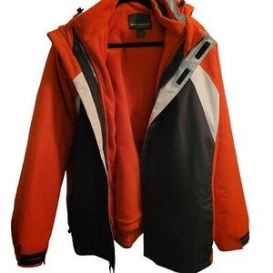 John Bartlett XL Winter Coat Black & Orange Removable Hood Zip Out Fleece Heavy - Picture 1 of 15