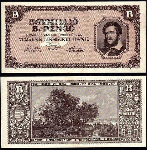 Hungary 1,000,000,000,000,000,000 B Pengo P-134 1946 QUINTILLION Hungarian Money Cover