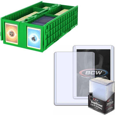 BCW 1600 Card Bin (Green) + 80 (108pt) Thick Card Toploaders Storage - Image 1 of 4