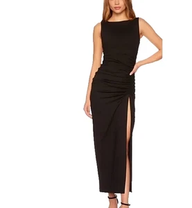 Susana Monaco gerafftes Kleid mit Seitenschlitz M Rundhalsausschnitt nachtblau Maxi Neu mit Etikett - Bild 1 von 6