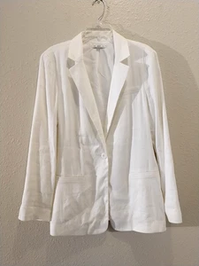 Cabi Women Sz 12 Off White One Button Linen Blend Casual Blazer Jacket (0480) - Picture 1 of 8
