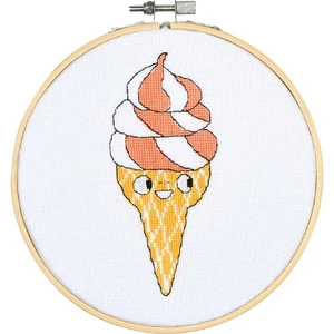 Vervaco counted cross stitch kit with embroidery ring "Eva Mouton Soft Ice Cream - Picture 1 of 4